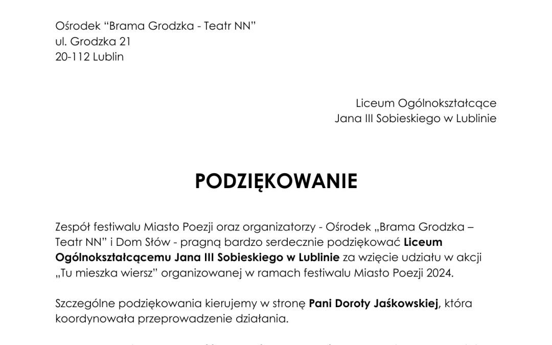 Sobieski i festiwal Miasto Poezji 2024